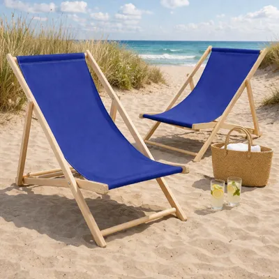 Produktbild von 2er Set Liegestuhl Doppelpack Strandliege Liege Stuhl Strand Sonnenliege Gartenliege Klappstuhl Dunkelblau