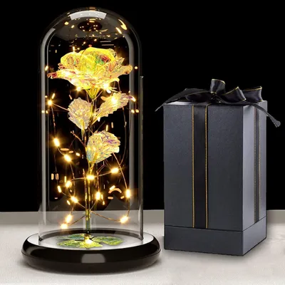 Productafbeelding van Galaxy Rose met LED-lichtketting in glazen koepel, een eeuwige roos als cadeau voor vrouwen, voor Moederdag of een verjaardag