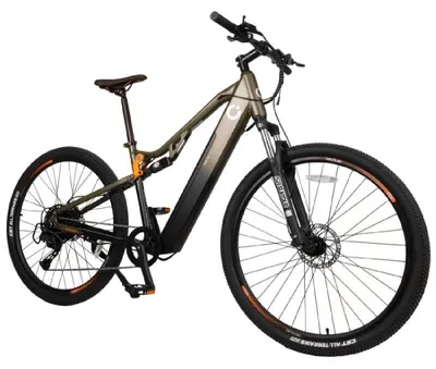 Produktbild von 29“ Elektro-Mountainbike mit 120 km Reichweite, doppelter Federung, Shimano Cues 10-Gang-Schaltung und hydraulischer Tektro-Doppelscheibenbremse.