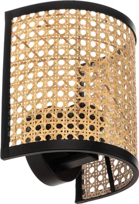 Produktbild von Lindby Wandleuchte Yaelle, 20 cm hoch, Rattan, schwarz, E27