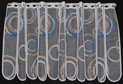 Produktbild von Gardinen Kranzusch Scheibengardine Kringel 45x22 cm H/B weiß mit blau/hellbraun Bistrogardine Vorhang Küche 1er Pack