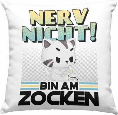 Produktbild von Trendation - Gamer Deko-Kissen mit Füllung 40x40 Spruch Gaming  Deko-Kissen mit Füllung 40x40 Katze Gaming Headset Gamer Nerd Geschenkidee (Blau)