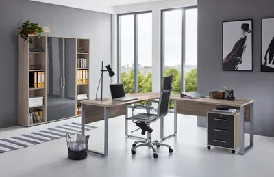 Produktbild von BMG Möbel Büromöbel-Set, Office Edition Set 3, eiche sonoma/ anthrazit hochglanz