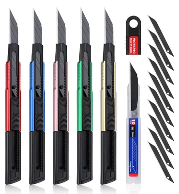 Produktbild von WORKPRO 5 Stück Cuttermesser Set 9mm aus Aluminium mit 10 Abbrechklingen