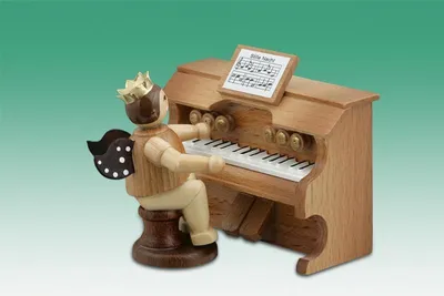 Produktbild von Holzfigur Musikantenengel am Harmonium mit Krone natur Höhe 6,5cm NEU