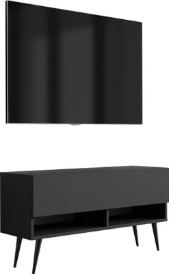 Produktbild von TV-Lowboard 100 cm Mattschwarz, schwarze schräge Beine, 100 × 32 × 52 cm
