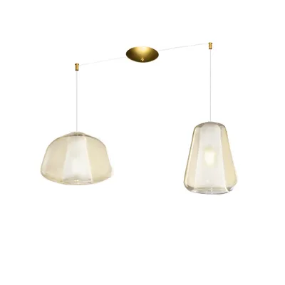 Obrázok produktu pre Pozastavenie Contemp. Double Skin Metal Brass Sat. Sklo B-G Amber 2 svetlá E27