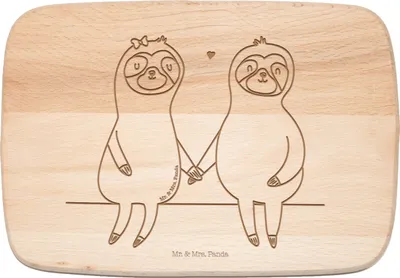 Produktbild von Mr. & Mrs. Panda Holzbrett Faultier Pärchen - Transparent - Geschenk, Liebe, Küchenbrett, Frühstücksbrettchen, Beziehung, Schneidebrett, brotzeitbrettchen