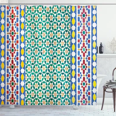 Immagine prodotto di ABAKUHAUS Tenda da doccia marocchina, mosaico colorato del Marocco, stile mediorientale, stampa verticale, 175 x 180 cm, multicolore