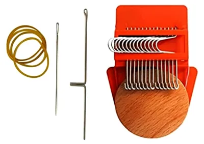 Produktbild von Mini-Webstuhl-Webwerkzeug-Set mit Stopfmaschine für Haushaltsstricken (Goldorange)