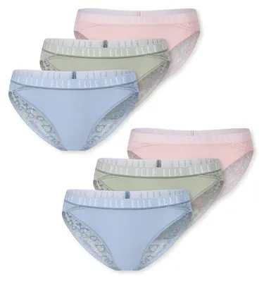 Produktbild von ELLE Damen Brasilslip 6-Pack ELLE LACE - Rose, light green, light blue - Größe XL