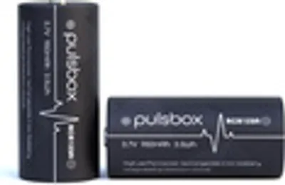 Two batteries are shown against a white background. One is standing upright, and the other is lying on its side.