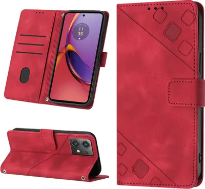 Produktbild von Hülle für Motorola Moto G84 Prägung Flip Leder Brieftasche Schutzhülle mit Ständer Rot
