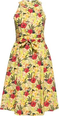 Produktbild von QUEEN KEROSIN Swing Kleid Mit Hawaiianischem Blumendesign Gelb S