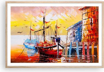 Produktbild von Gerahmtes Poster - Rahmen in heller Eiche - Boot Segel Meer - 91,5x61 cm - Wand Bild - Wanddeko - Wandbilder - Kunstposter - Wandposter - Bilderrahmen - Bilder - Kunstdruck - Wandbild P2NAA91x61-3435