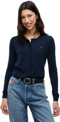 Produktbild von Tommy Hilfiger Flag Embroidery Slim Crew Neck Cardigan, Cardigan, Erwachsener, Weiblich, Dunkelblau, XL, Slim fit