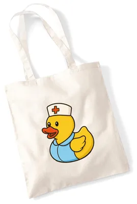 Produktbild von Huuraa Jutebeutel Quietscheente Altenpflege Comic Gummiente 10 Liter Natural Baumwolle Tasche Geschenkidee