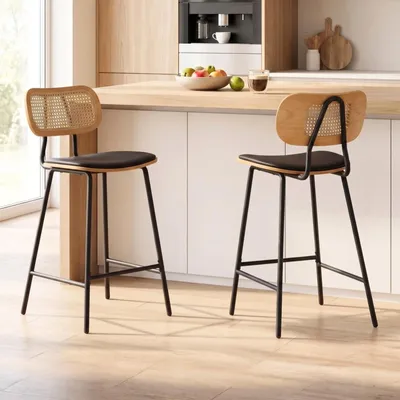 Produktbild von Set aus 2 Kunstleder Barhockern für Küche und Wohnzimmer