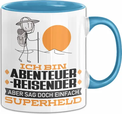 Produktbild von Abenteurreisender Geschenk Tasse Ich Bin Abenteurreisender Aber Sag Doch Einfach Superheld Lustige Geschenkdiee für Abenteurreisender Kaffee-Becher (Blau)