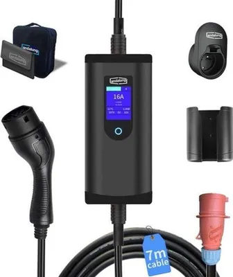 Zdjęcie produktu dla Przenośna ładowarka do pojazdów elektrycznych, 11 kW - wtyk CEE 16A - kabel 7 metrów - ochrona IP65 - do samochodów elektrycznych