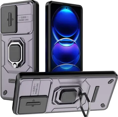 Immagine prodotto di Custodia per Xiaomi Redmi Note 12 Pro+ 5G a doppio strato con protezione scorrevole della fotocamera e supporto ad anello, supporto Viola