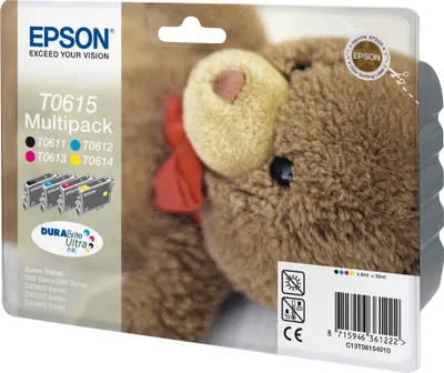 Produktbild von Epson Teddybear Multipack 4 Farben T0615, DURABrite Ultra Ink, Standardertrag, Schwarz, Cyan, Magenta, Gelb, 8 ml, 8 ml, 1 Stück(e), Multipack