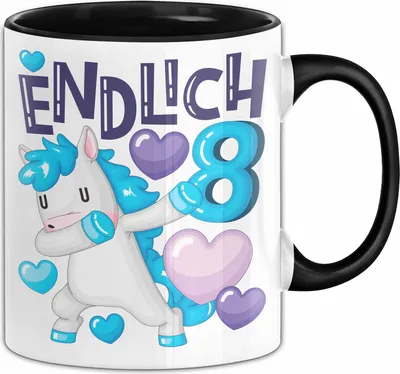 Produktbild von 8. Geburtstag Geschenk Tasse Becher Mädchen Einhorn Geburtstagsgeschenk Tochter Endlich 8 (Schwarz)