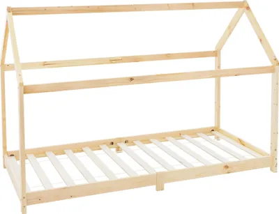 Obrázek produktu pro ML-Design dětská postel 90x200 cm se stříškou a roštovým rámem, přírodní, domácí postel z masivního borovicového dřeva podlahová postel dřevěná postel postel pro mládež postel na hraní stan