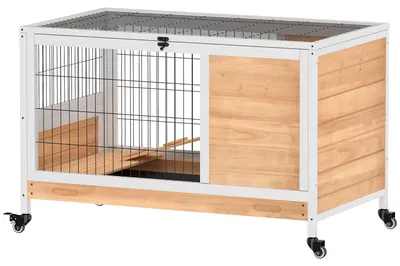 Produktbild von PawHut Kaninchenstall aus Holz Hasenstall mit 2 Etagen Klappdach Rädern