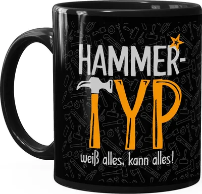 Produktbild von Kaffee-Tasse mit Spruch Hammer Typ weiß alles kann alles Geschenk für Handwerker Bürotasse lustige Kaffeebecher MoonWorks® schwarz standard