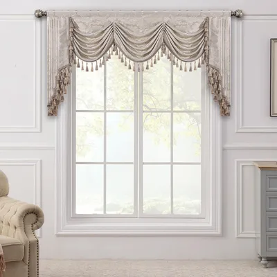 Fenstervolant Jacquard mit Quasten, 200 cm, Beige & Gold