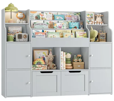 Immagine prodotto di Scaffale per bambini con 12 scomparti, libreria per cameretta, grigio, 122x30x100 cm