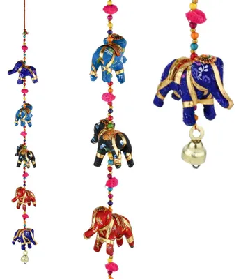 Immagine prodotto di Gancio decorativo "Elefantenzauber" multicolore con 5 elefanti in stile boho, 80 cm