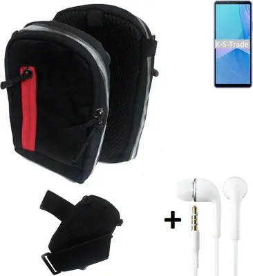 Produktbild von K-S-Trade Outdoor Gürteltasche Holster Umhängetasche + Kopfhörer kompatibel mit Sony Xperia 10 III schwarz Handy Tasche Case travelbag Schutzhülle