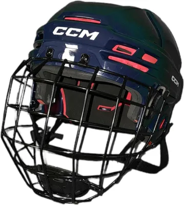 A hockey helmet with a cage.