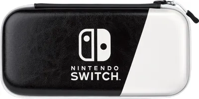A black and white Nintendo Switch travel case with the Nintendo Switch logo.