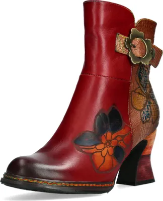 Produktbild von Laura Vita Damen Stiefelette Leder mit Blüten Schnalle und Reptiloptik Eleao 02, Größe:38 EU, Farbe:Rot