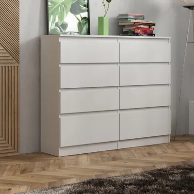 Produktbild von Schubkastenkommode ARIA II inkl. 8 Schubladen 120 cm Kommode aus Spanplatte Sideboard für Wohnzimmer Flur, Farbe: Weiß