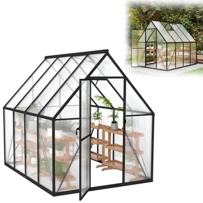 Image de Serre XINZI en aluminium 230 x 180 x 195 cm avec fondations, panneaux alvéolaires en PC de 4 mm, résistante aux intempéries et stable, serre pour tomates, serre de culture, serre de jardin