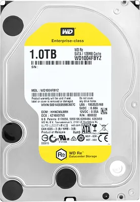 A top-down view of a Western Digital 1TB hard drive.