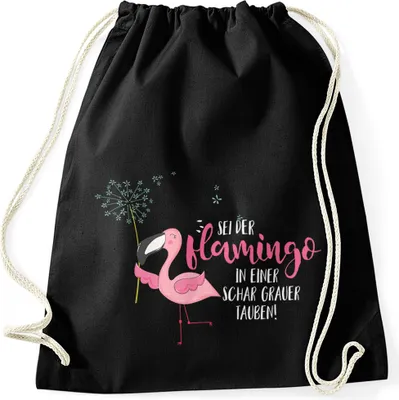 Image de Sac de gym sois le flamant dans une foule de colombes grises Proverbe Flamant Pissenlit Moonworks® noir unisize