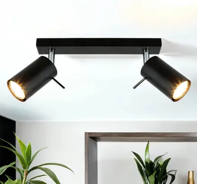 Produktbild von Deckenstrahler Modern RING Schwarz Metall 2-flammig H:15cm Deckenleuchte Schlafzimmer Flur