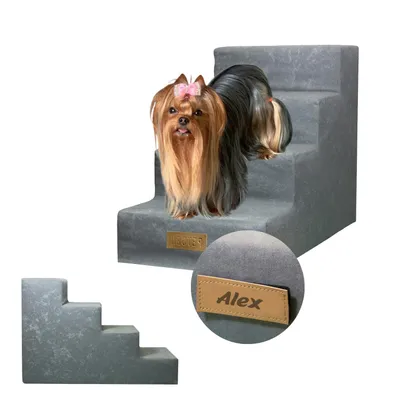 Produktbild von Hundetreppe 4 Stufen personalisiert mit Namen, Haustiertreppe, Einstiegshilfe für Hunde und Katzen, Treppe für ältere und kranke Tiere, Hunderampe