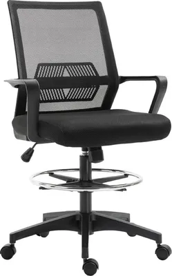 Zdjęcie produktu dla Krzesło biurowe Moonbite z podparciem lędźwiowym i podnóżkiem, ergonomiczne krzesło obrotowe z siatką, funkcją bujania, regulacją wysokości siedziska od 56,5 do 76,5 cm, wykonane z tworzywa sztucznego, kolor czarny