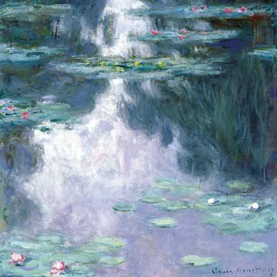 Obrázok produktu pre Claude Monet Kunstdruck Bild - Seerosen, 1907 (dunkelblau) (100 x 100 cm)