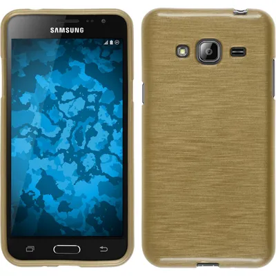 Produktbild von PhoneNatic Case kompatibel mit Samsung Galaxy J3 - gold Silikon Hülle brushed + 2 Schutzfolien