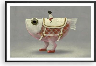 Produktbild von Gerahmtes Poster - Schwarzer Rahmen - Surreal Fisch Kind - 91,5x61 cm - Wand Bild - Wanddeko - Wandbilder - Kunstposter - Wandposter - Bilderrahmen - Bilder - Kunstdruck - P2BAA91x61-4897