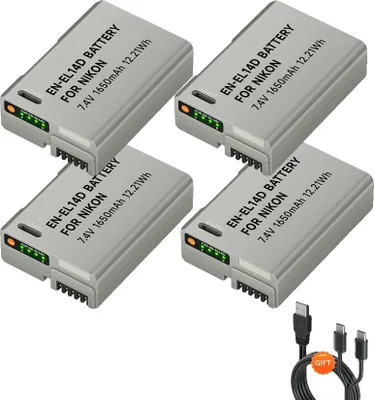 Image de Nikon EN-EL14 batterie de rechange, capacité 1650mAh, port de charge USB-C, 4PCS batterie