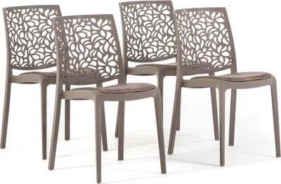 Image de Set de 4 chaises en polypropylène renforcé de fibre de verre avec assise rembourrée en velours - chaises robustes, élégantes et confortables, empilables et résistantes, idéales pour la cuisine, la salle à manger, les bars et les restaurants - design moderne - ANNA SOFT - Gris pigeon/gris pigeon