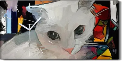 Produktbild von Leinwand Uhr Küche Wohnzimmer Bild 60x30 Eine Katze Tiere abstrakten Kunst - weiße Hände